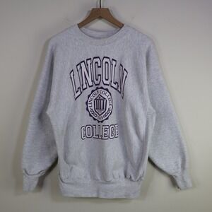 Vintage 90s Lincoln College Sweatshirt L Collegiate Pacific Gray Retro Graphic